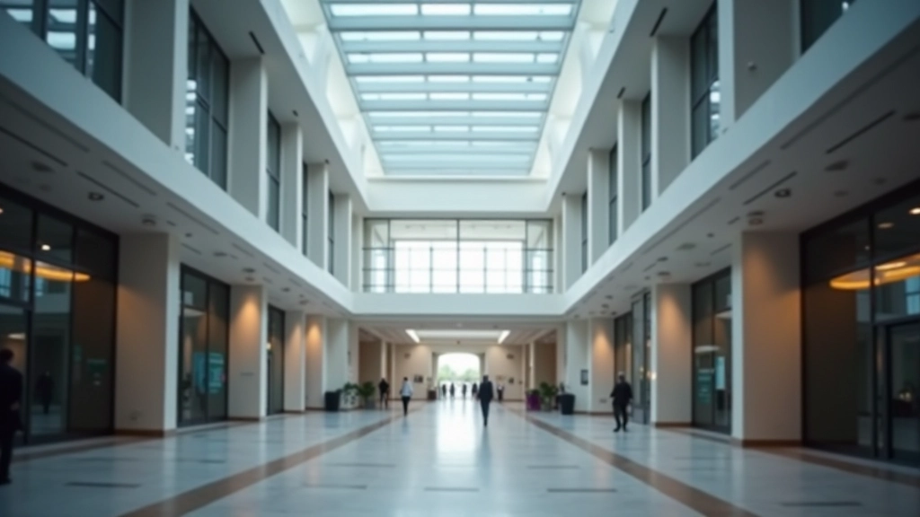 Interiér budovy Evropské centrální banky ve Frankfurtu, sídlo měnové politiky